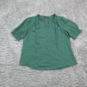 Fortune Ivy Shirt Womens Large Green Short Sleeve Button Front Blouse Top
